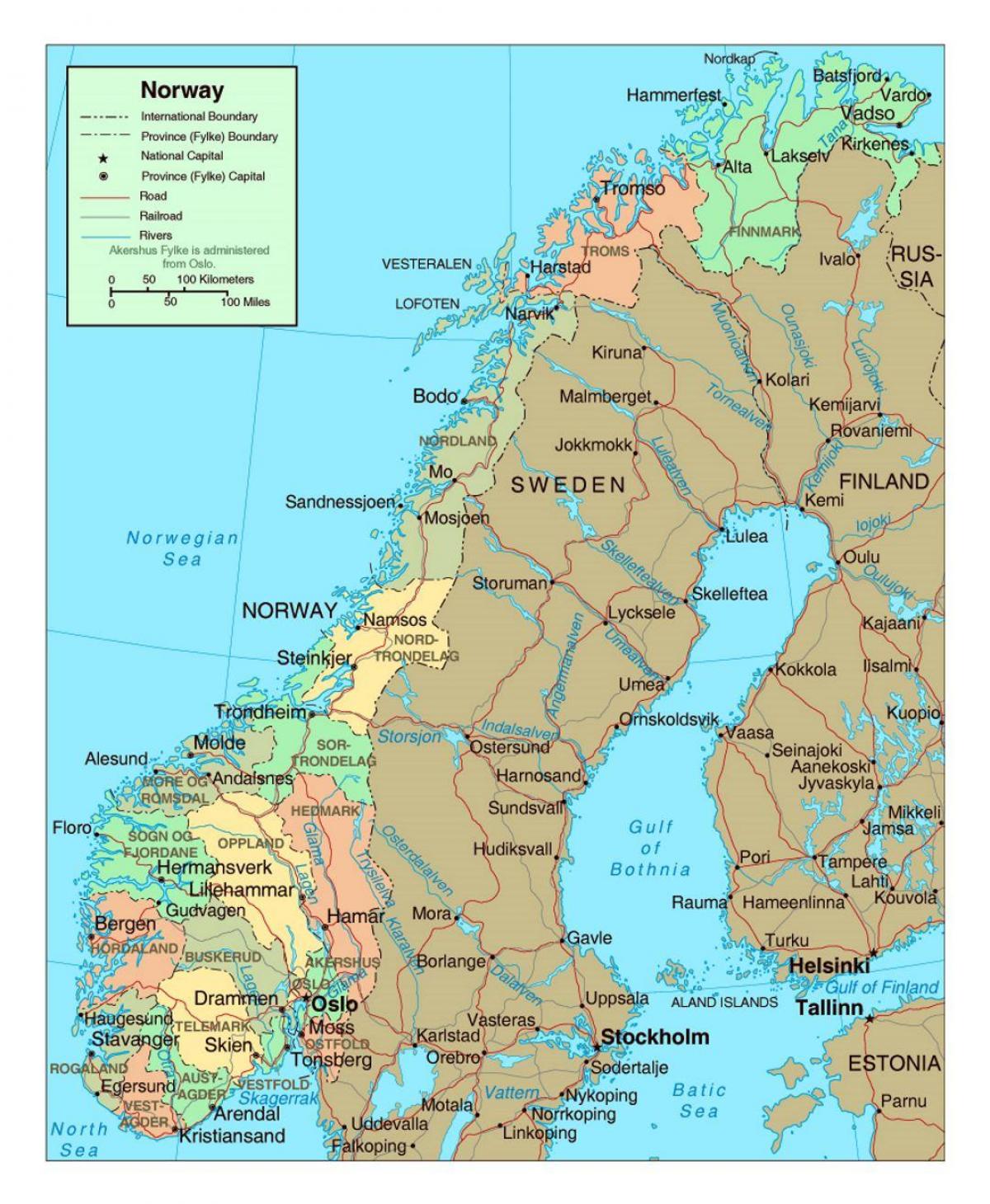 карта Норвешке са градовима
