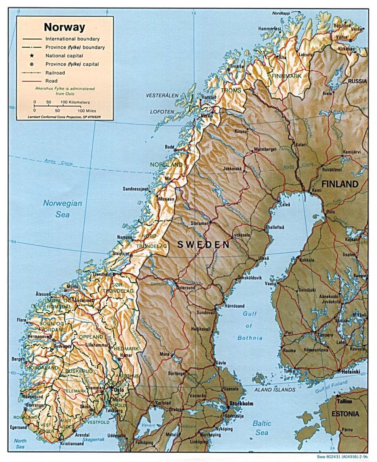 детаљна карта Норвешке са градовима